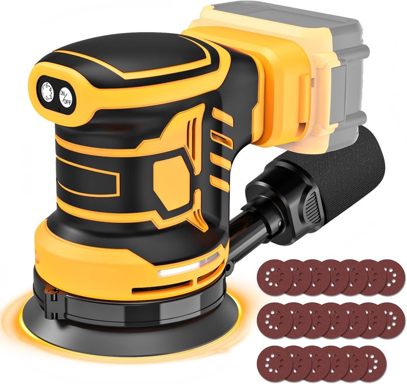 Labfintom Cordless Sander for De-Walt 20v Battery, Random Orbit Sanders Brushless Motor 5 Inch with 6 Variable Speed 9700-19000RPM, 20PCS Sanding Discs & Dust Collector, Electric Sander for Sanding (No Battery) - Image 1